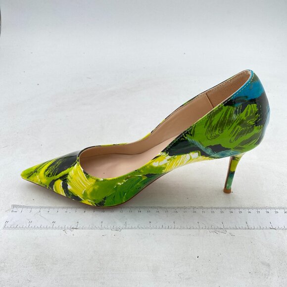 YDN Green Floral Pointed Toe High Heel Pumps Slip on Stilettos Slide Dress Shoes - Picture 2 of 8